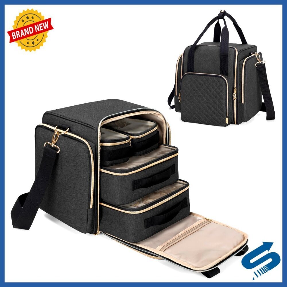 Travel Makeup Bag with Removable Cases Multiple Storage Sections Large Cosmetic
